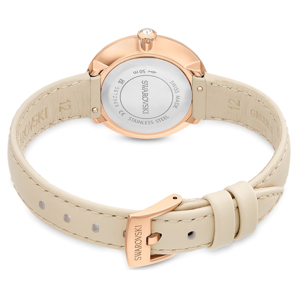 Certa watch, Swiss Made, Leather strap, Beige, Rose gold-tone finish by SWAROVSKI