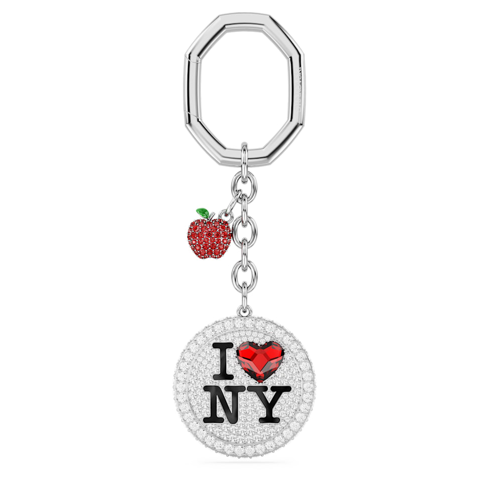 I LOVE NY key ring, Red, Rhodium plated by SWAROVSKI