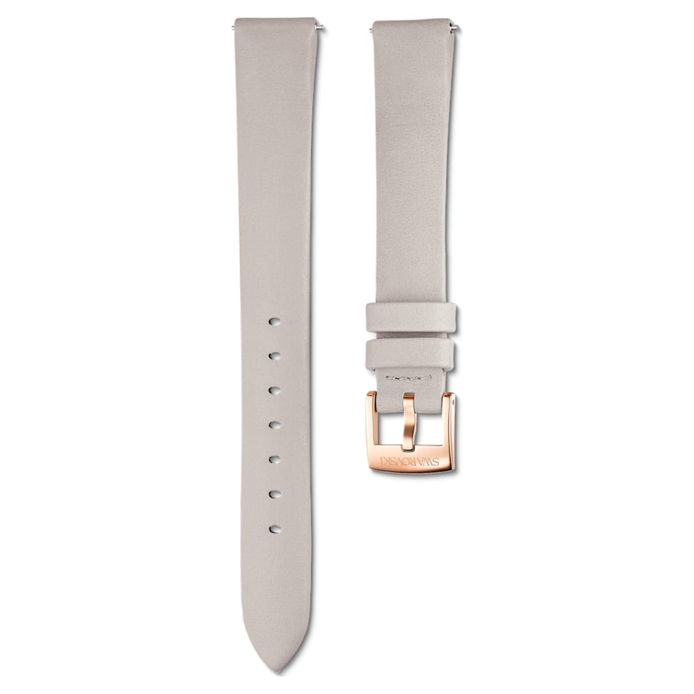 Watch strap, 14 mm (0.55") width, Leather, Gray, Rose gold-tone finish by SWAROVSKI