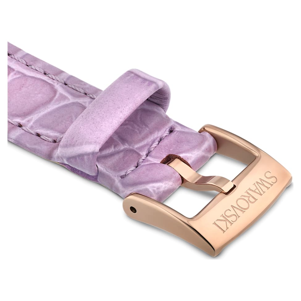 Watch strap, 17 mm (0.67") width, Leather with stitching, Purple, Rose gold-tone finish by SWAROVSKI