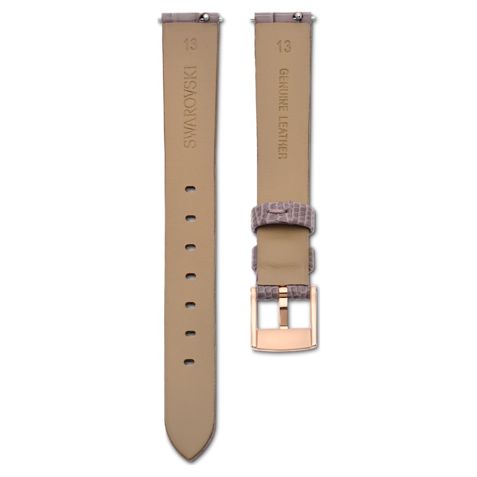 Watch strap, 13 mm (0.51") width, Leather, Gray, Rose gold-tone finish by SWAROVSKI