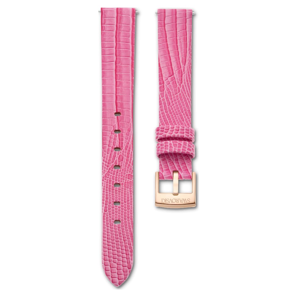 Watch strap, 13 mm (0.51") width, Leather, Pink, Rose gold-tone finish by SWAROVSKI