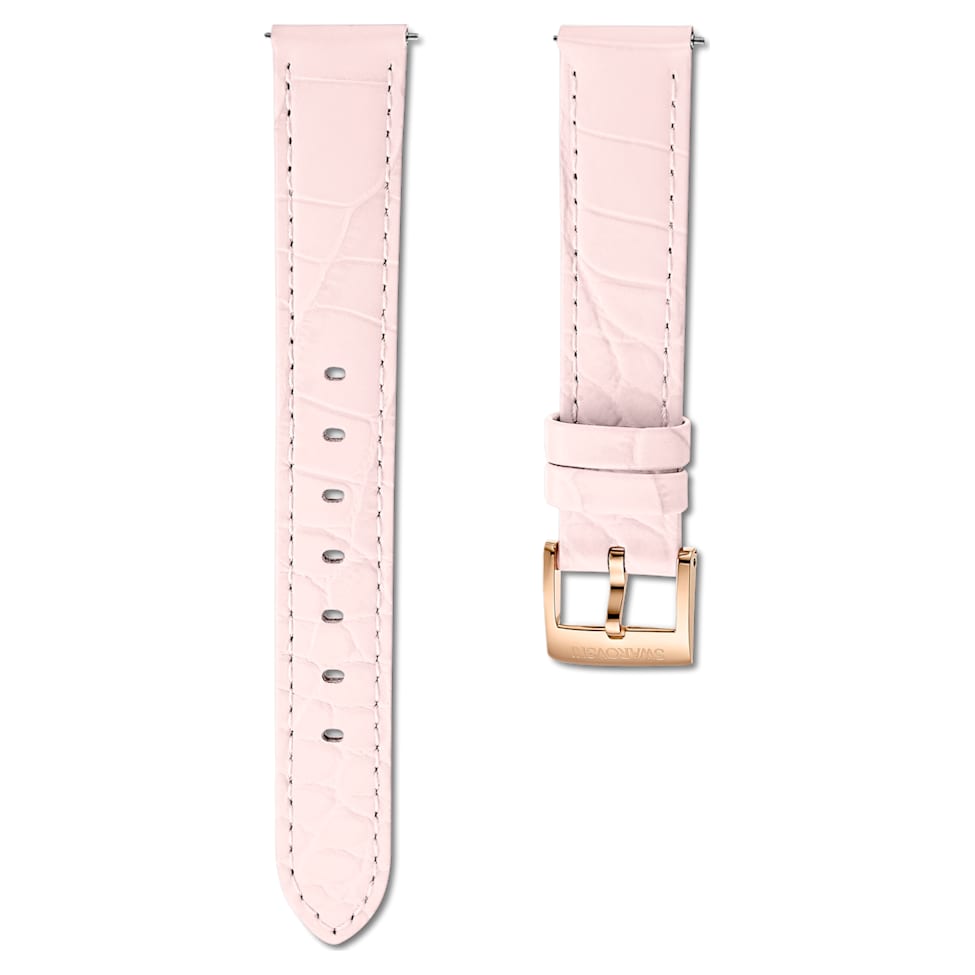 Watch strap, 15 mm (0.59") width, Leather with stitching, Pink, Rose gold-tone finish by SWAROVSKI