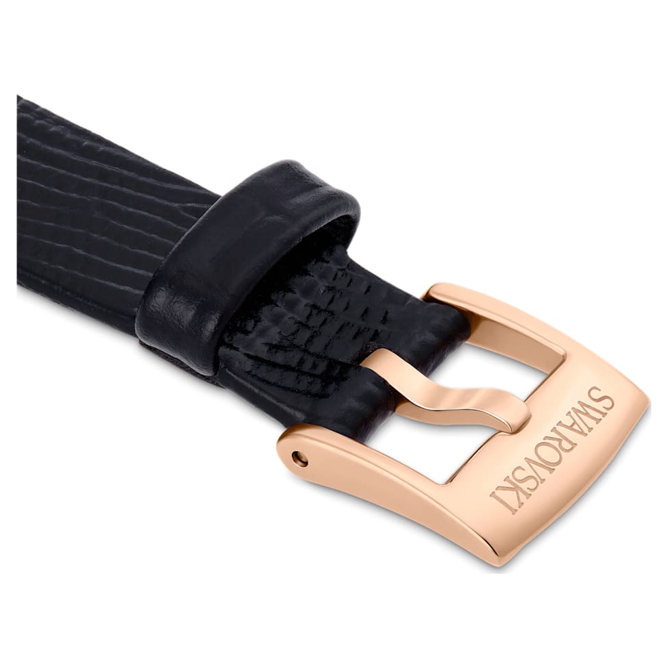 Watch strap, 13 mm (0.51") width, Leather, Black, Rose gold-tone finish by SWAROVSKI