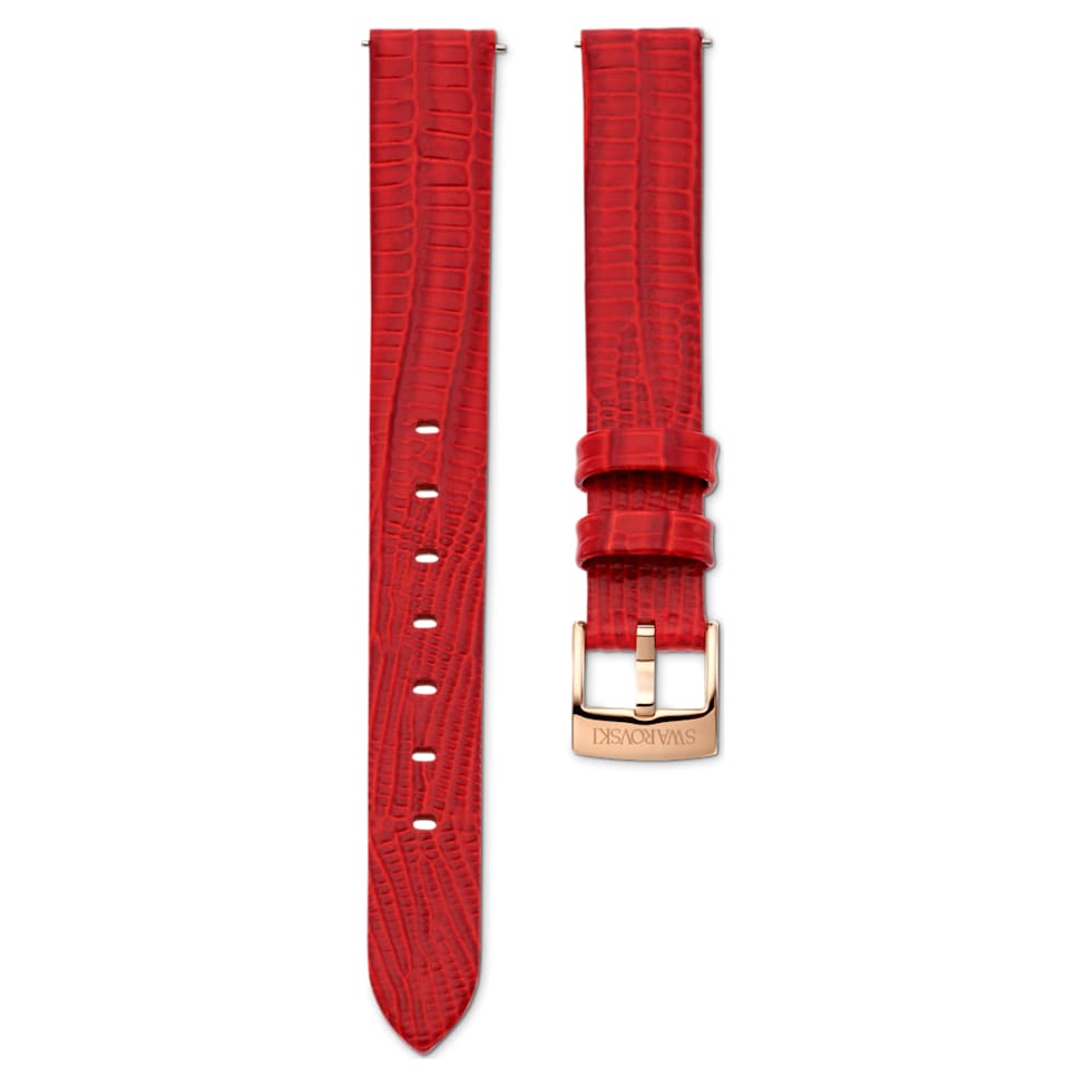 Watch strap, 13 mm (0.51") width, Leather, Red, Rose gold-tone finish by SWAROVSKI