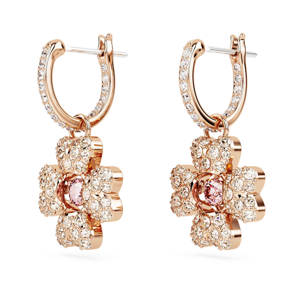 Idyllia drop earrings, Clover, White, Rose gold-tone plated by SWAROVSKI
