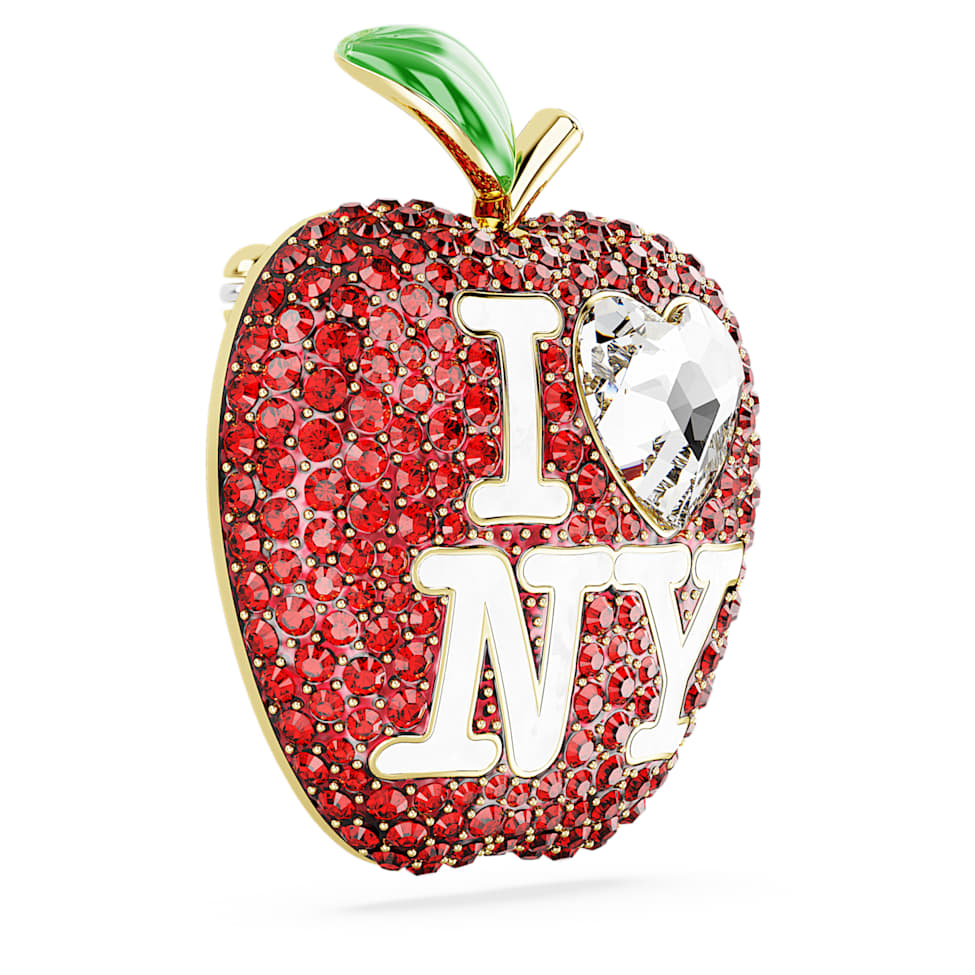 I LOVE NY tack pin, Red, Gold-tone plated by SWAROVSKI