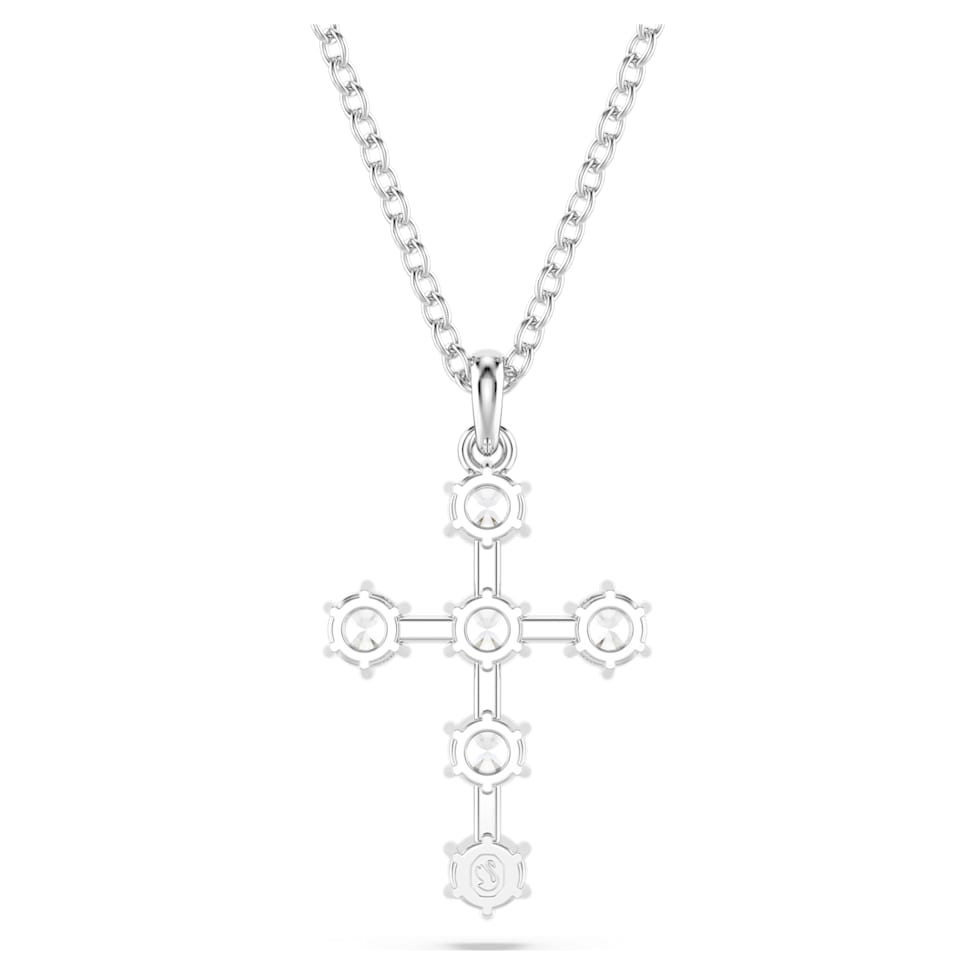 Insigne pendant, Round cut, Cross, White, Rhodium plated by SWAROVSKI
