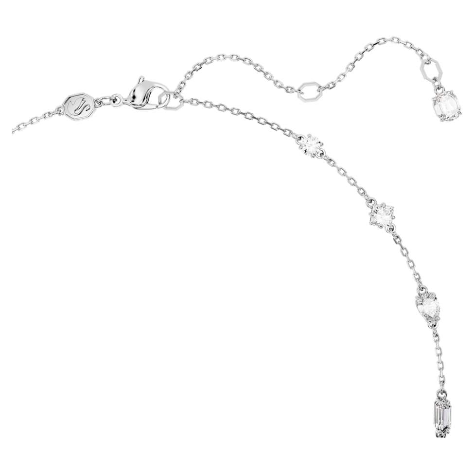 Mesmera necklace, Mixed cuts, Scattered design, White, Rhodium plated by SWAROVSKI