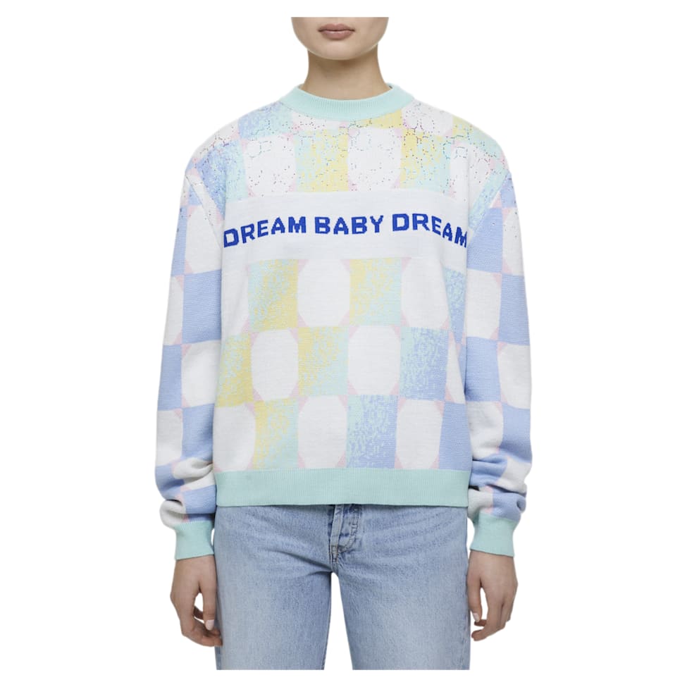 Liberal Youth Ministry, Gradient checker sweater, Blue by SWAROVSKI