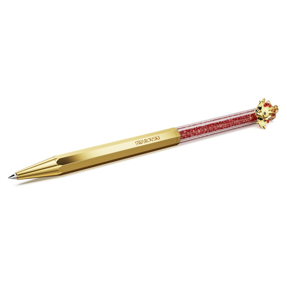 Crystalline Dragon & Phoenix ballpoint pen, Octagon shape, Dragon, Red, Gold-tone plated by SWAROVSKI