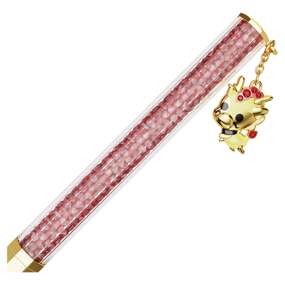 Crystalline Dragon & Phoenix ballpoint pen, Octagon shape, Dragon, Red, Gold-tone plated by SWAROVSKI