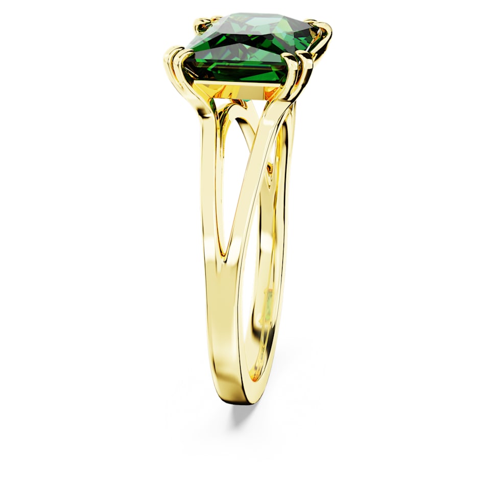 Matrix cocktail ring, Rectangular cut, Green, Gold-tone plated by SWAROVSKI