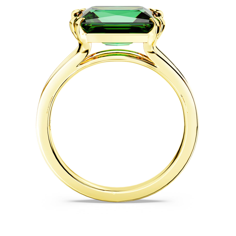 Matrix cocktail ring, Rectangular cut, Green, Gold-tone plated by SWAROVSKI