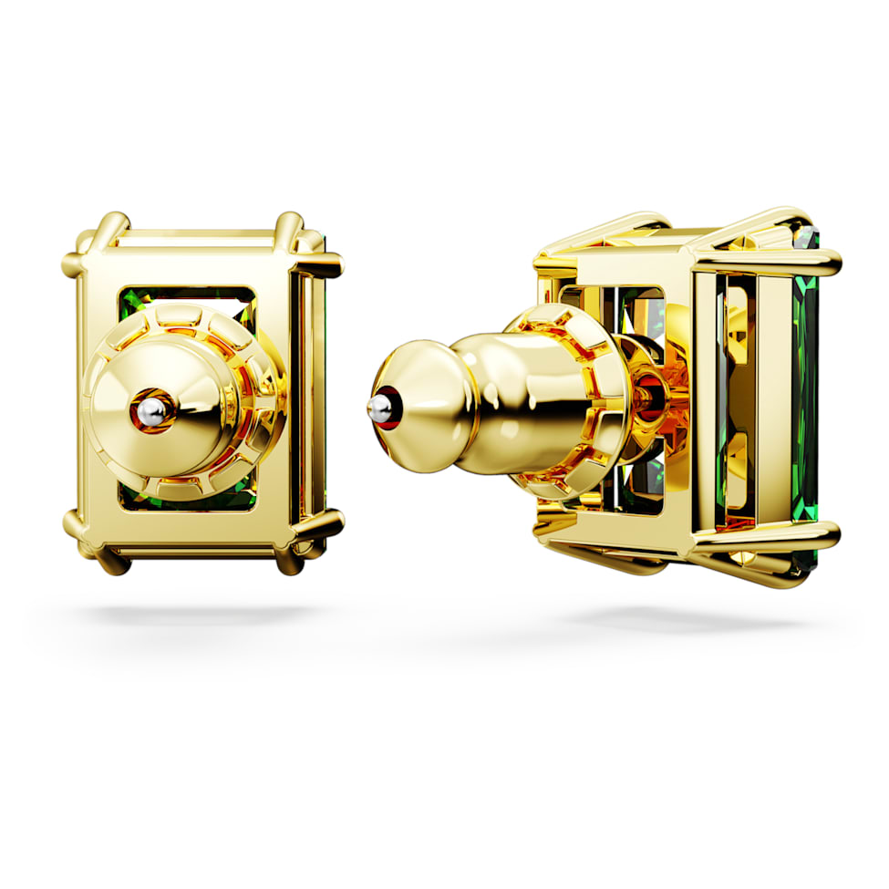 Matrix stud earrings, Rectangular cut, Green, Gold-tone plated by SWAROVSKI