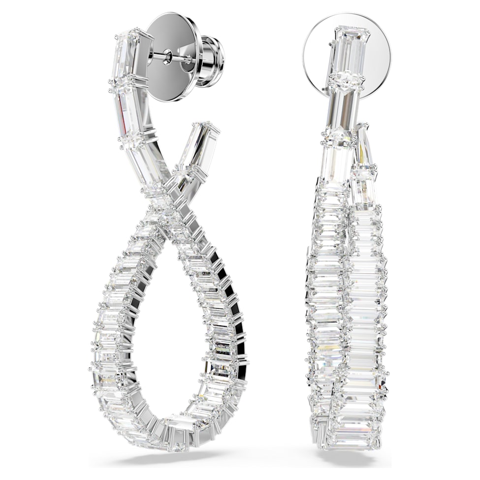 Hyperbola drop earrings, Infinity, White, Rhodium plated by SWAROVSKI