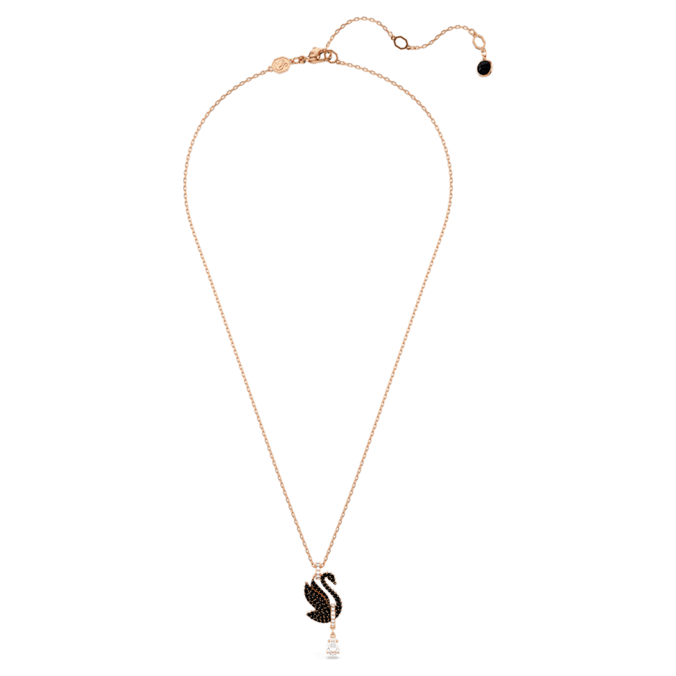 Swarovski Swan pendant, Swan, Black, Rose gold-tone plated by SWAROVSKI