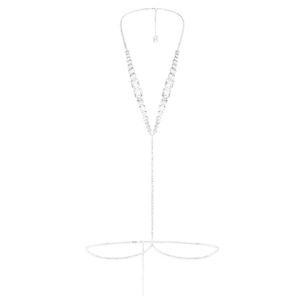 Swarovski x SKIMS body chain, Mixed cuts, Cupchain, V-shape, White, Rhodium plated by SWAROVSKI