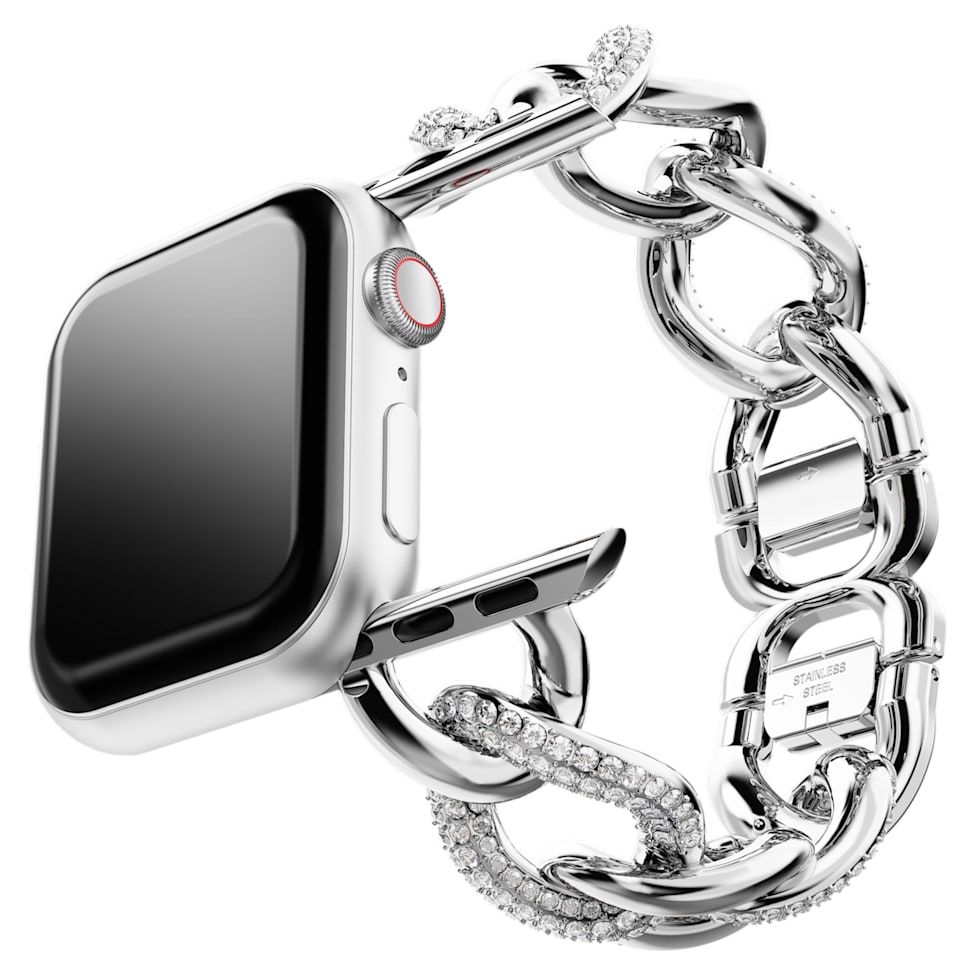 Sparkling chain strap, For Apple Watch® 40mm & 41mm, Silver tone, Stainless steel by SWAROVSKI
