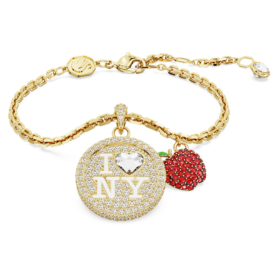 I LOVE NY bracelet, Red, Gold-tone plated by SWAROVSKI