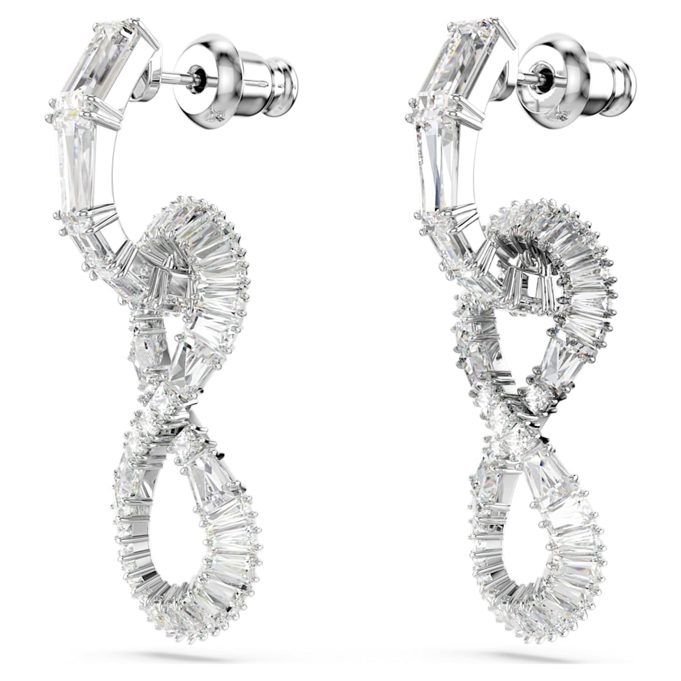 Hyperbola drop earrings, Infinity, White, Rhodium plated by SWAROVSKI