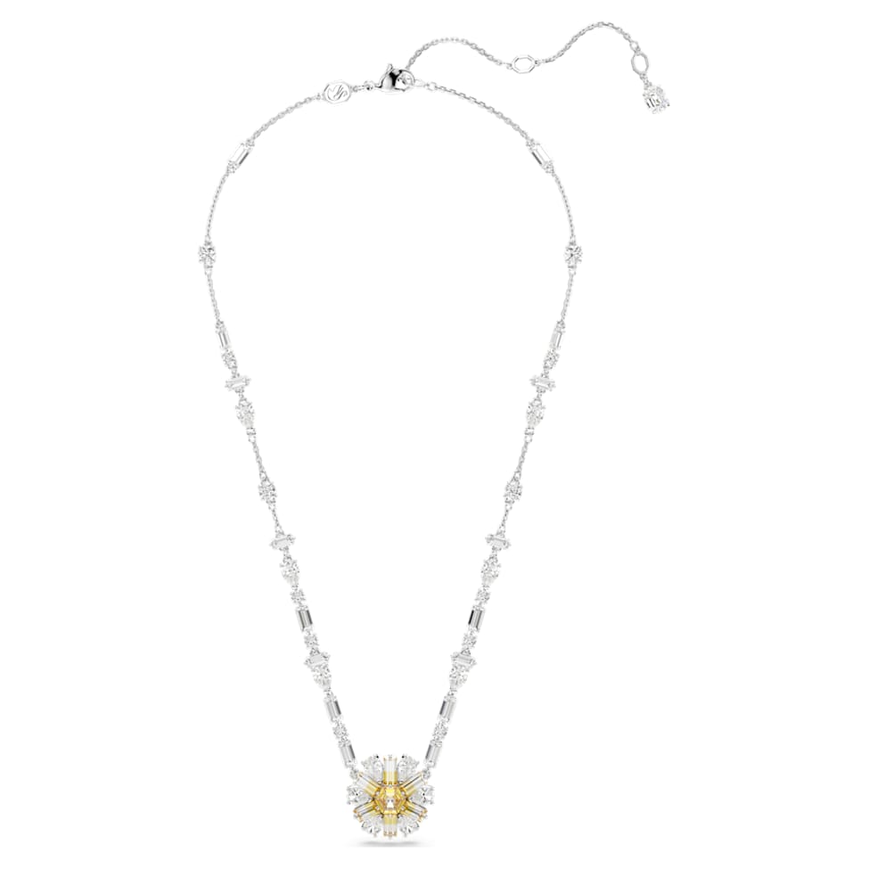 Idyllia necklace, Flower, Yellow, Rhodium plated by SWAROVSKI