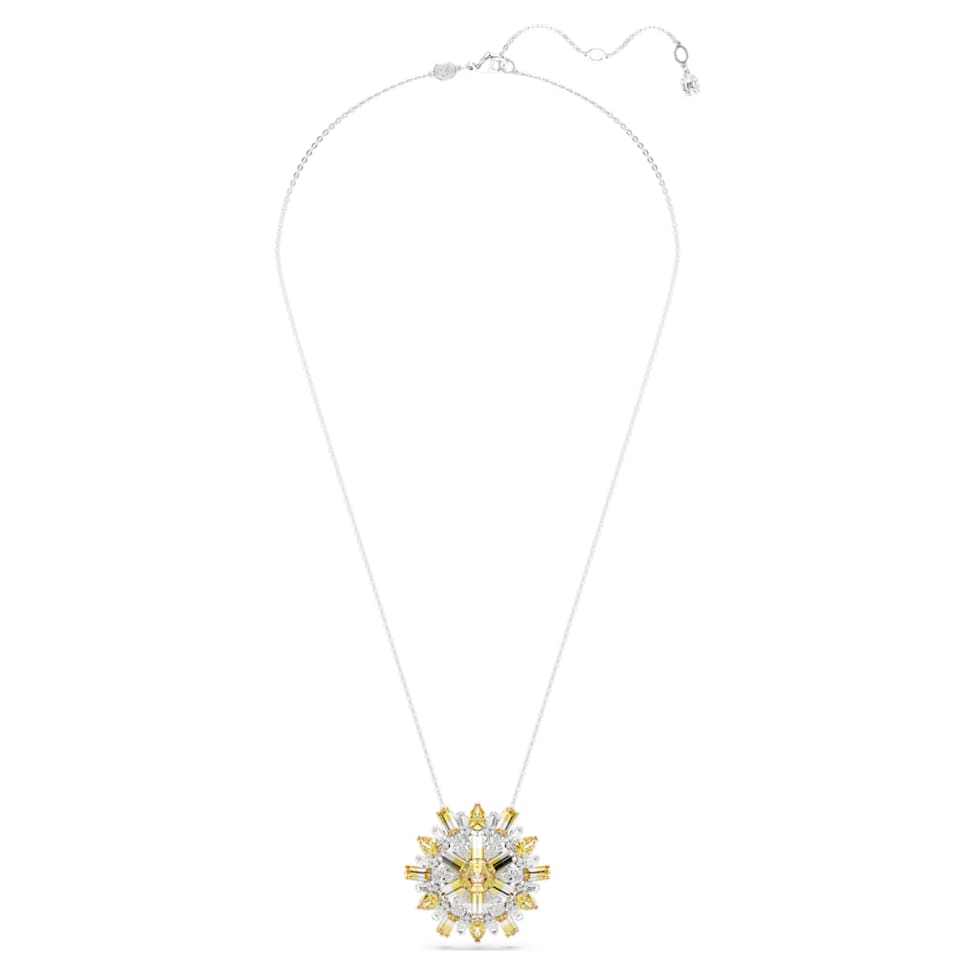 Idyllia pendant and brooch, Flower, Long, Yellow, Rhodium plated by SWAROVSKI