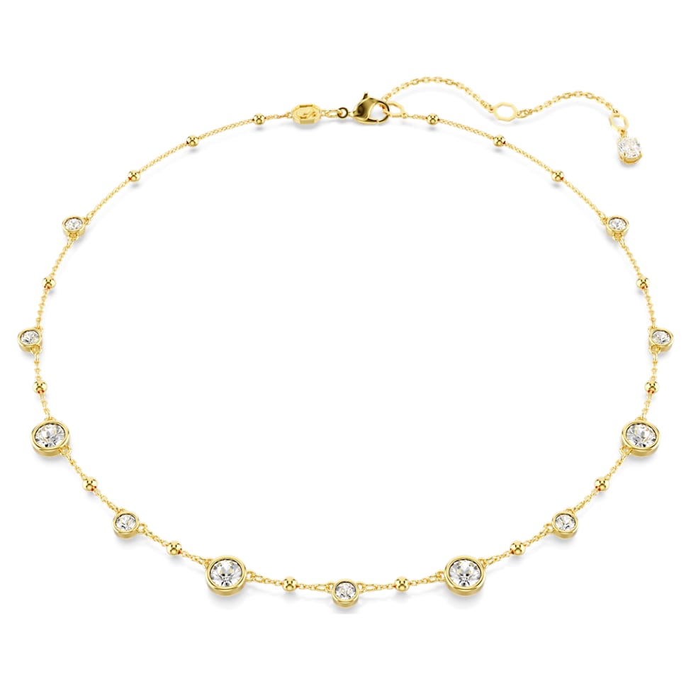 Imber necklace, Round cut, Scattered design, White, Gold-tone plated by SWAROVSKI