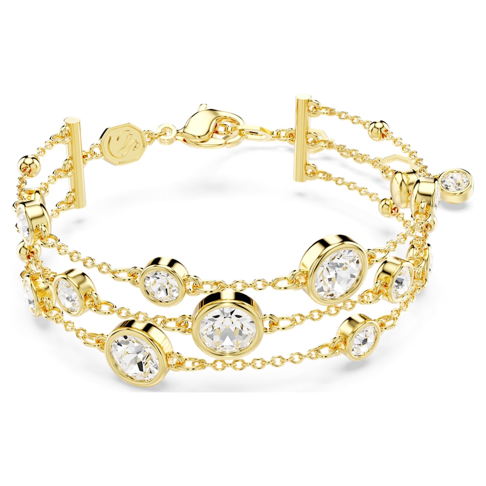 Imber wide bracelet, Round cut, White, Gold-tone plated by SWAROVSKI