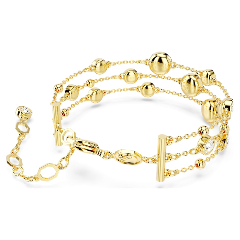 Imber wide bracelet, Round cut, White, Gold-tone plated by SWAROVSKI