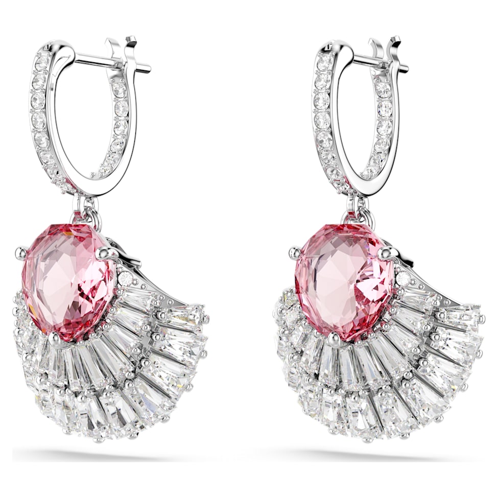 Idyllia drop earrings, Shell, Pink, Rhodium plated by SWAROVSKI