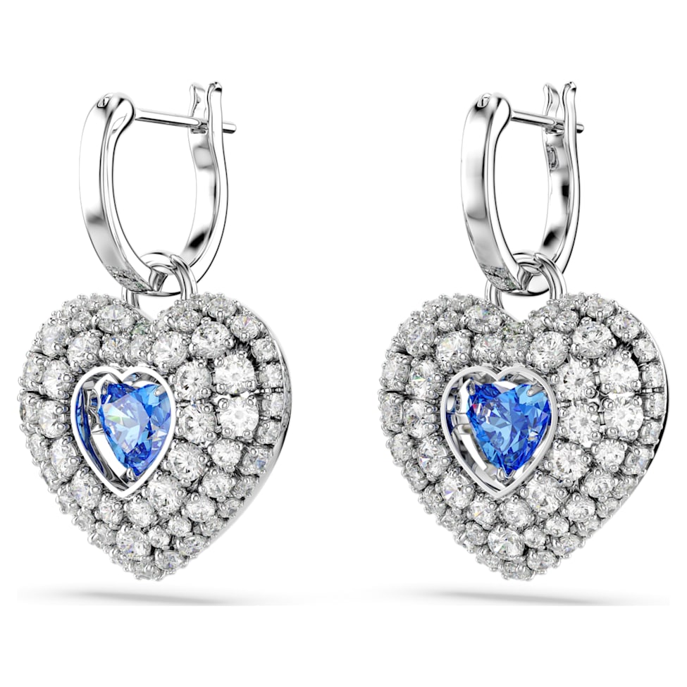 Hyperbola drop earrings, Heart, Blue, Rhodium plated by SWAROVSKI