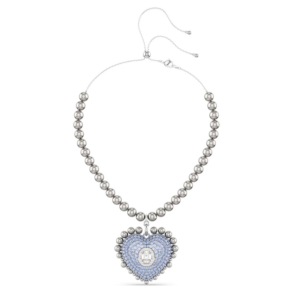 Hyperbola pendant, Crystal pearls, Heart, Blue, Rhodium plated by SWAROVSKI