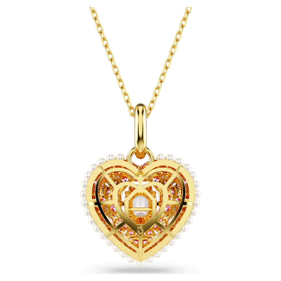 Hyperbola pendant, Octagon cut, Crystal pearls, Heart, Pink, Gold-tone plated by SWAROVSKI