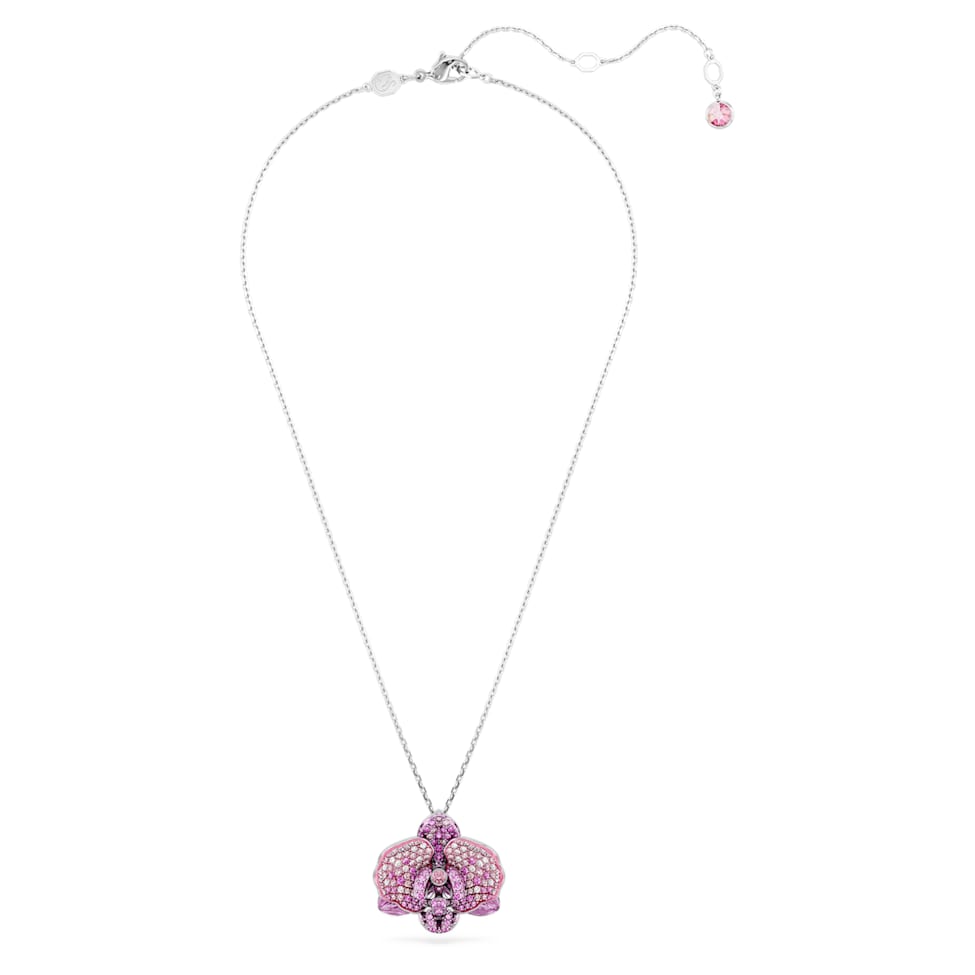 Idyllia pendant, Flower, Pink, Rhodium plated by SWAROVSKI