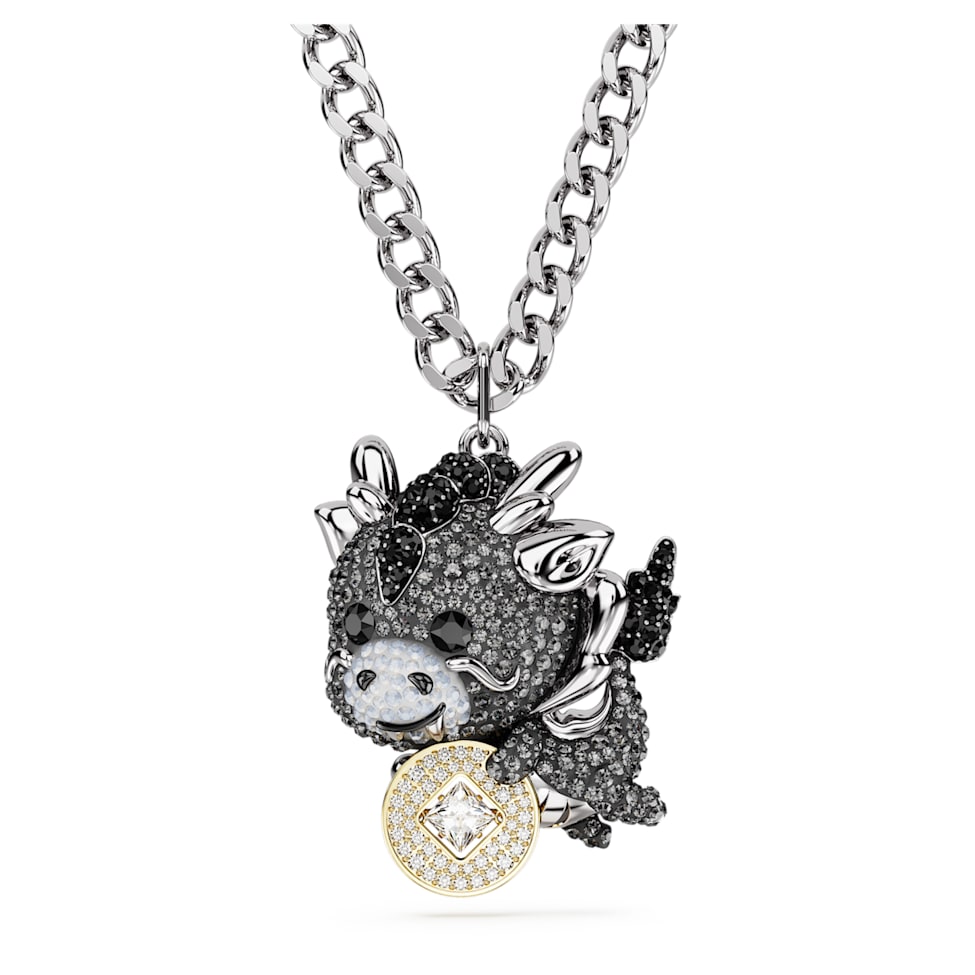 Chinese Zodiac pendant, Dragon, Gray, Mixed metal finish by SWAROVSKI