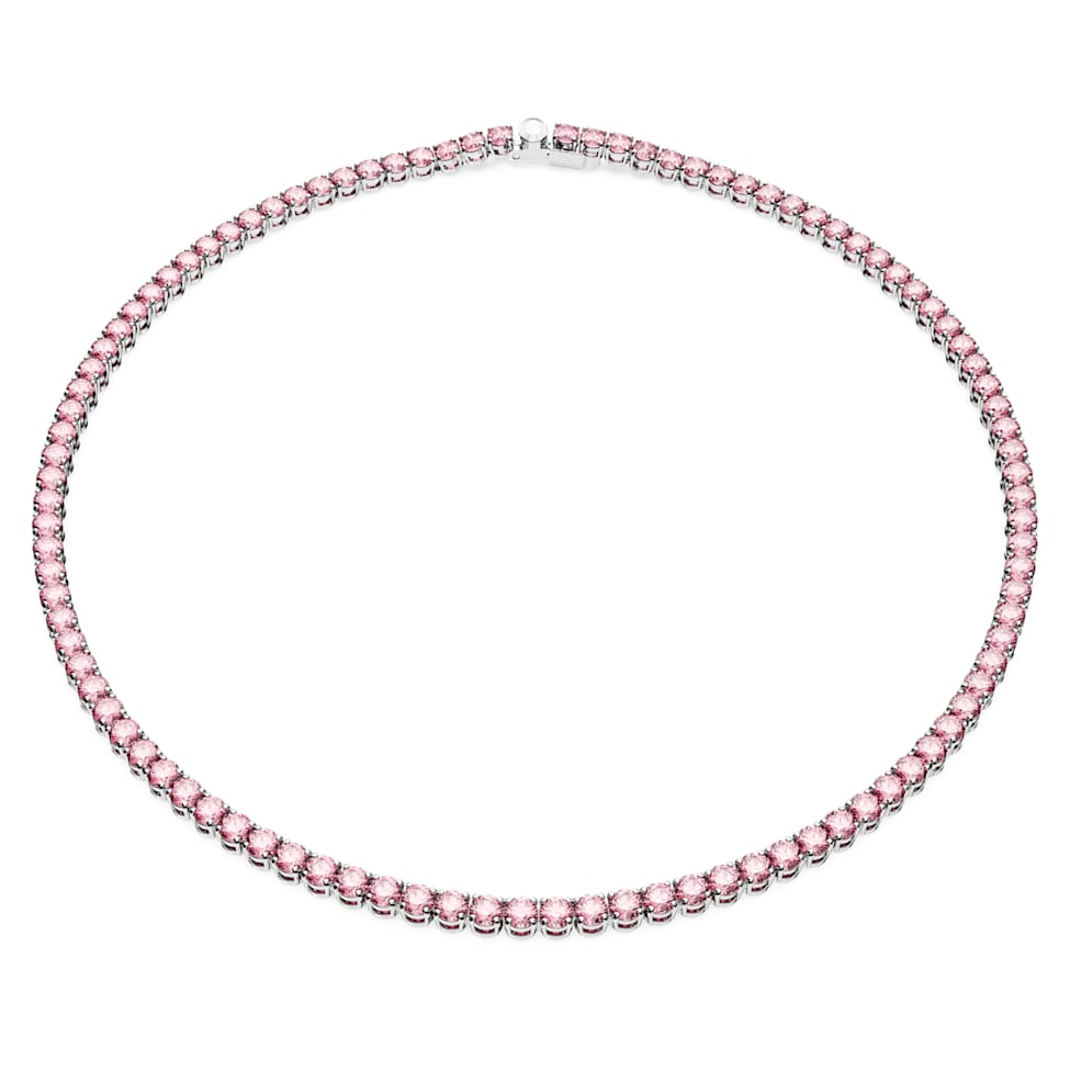 Matrix Tennis necklace, Round cut, Pink, Rhodium plated by SWAROVSKI