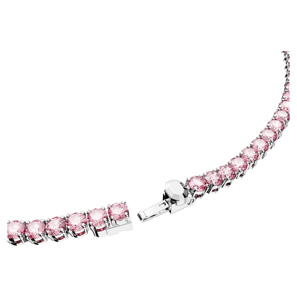 Matrix Tennis necklace, Round cut, Pink, Rhodium plated by SWAROVSKI