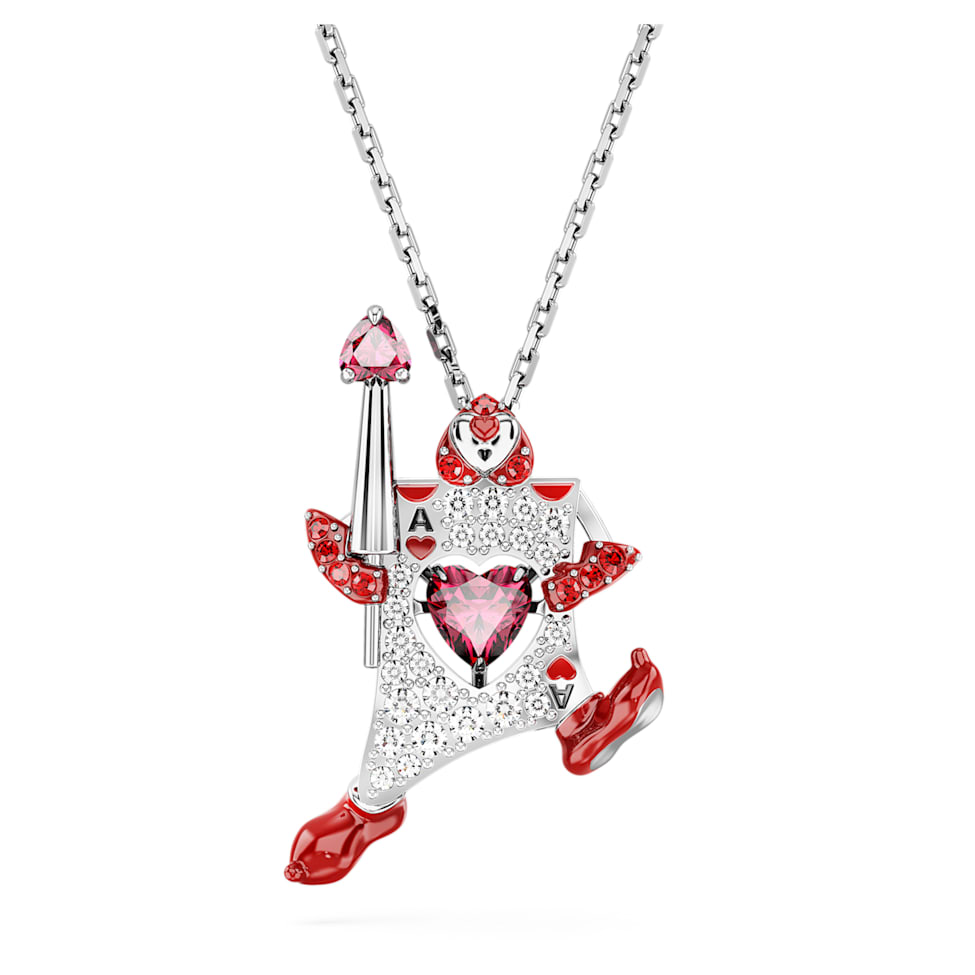 Alice in Wonderland pendant, Playing card, Red, Rhodium plated by SWAROVSKI