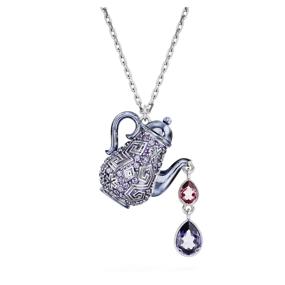 Alice in Wonderland pendant, Teapot, Purple, Rhodium plated by SWAROVSKI