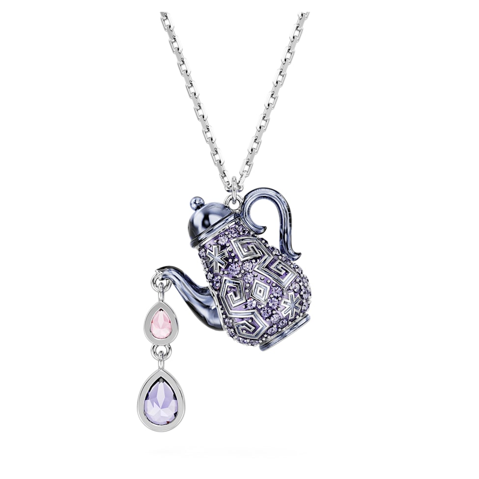 Alice in Wonderland pendant, Teapot, Purple, Rhodium plated by SWAROVSKI