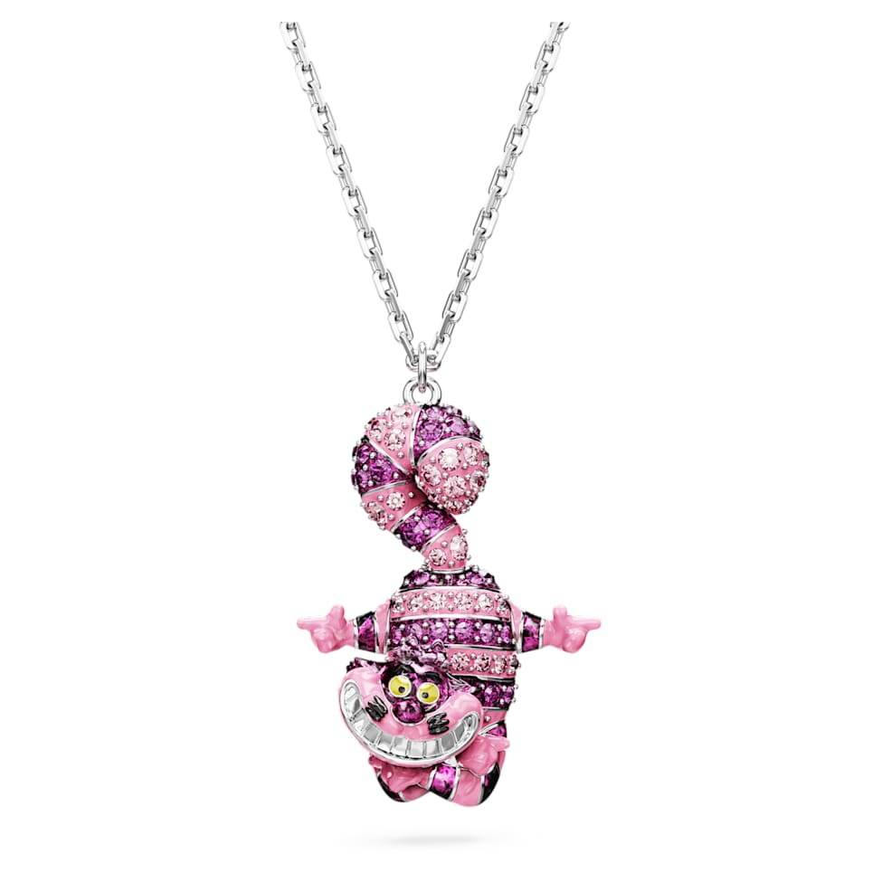 Alice in Wonderland pendant, Cat, Pink, Rhodium plated by SWAROVSKI