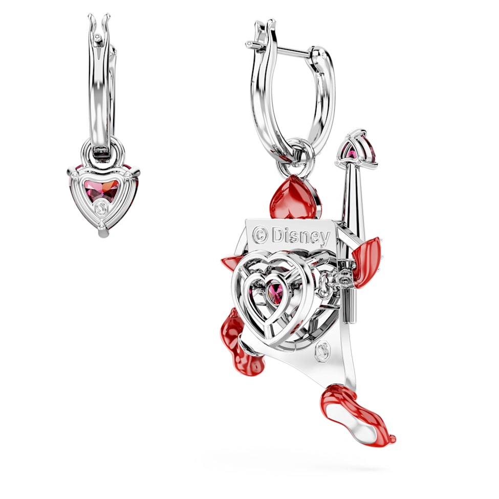Alice in Wonderland drop earrings, Asymmetrical design, Playing card, Red, Rhodium plated by SWAROVSKI