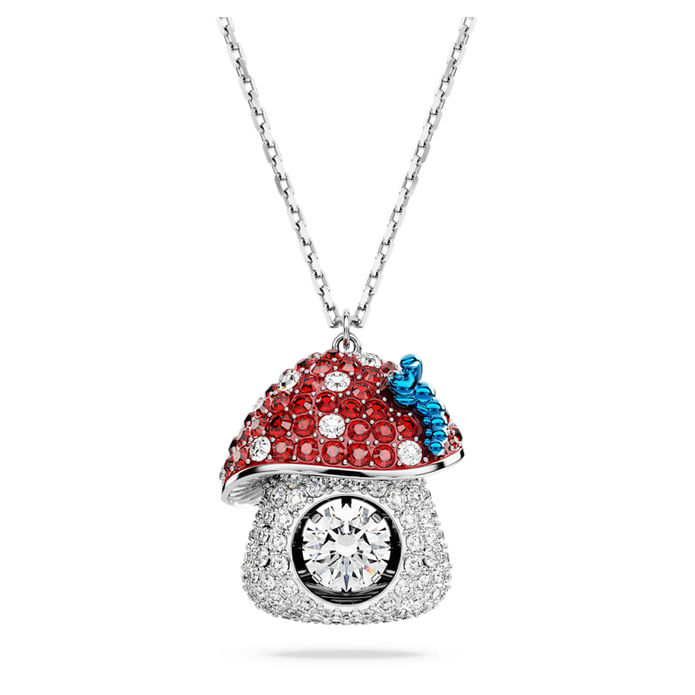Alice in Wonderland pendant, Mushroom, Red, Rhodium plated by SWAROVSKI