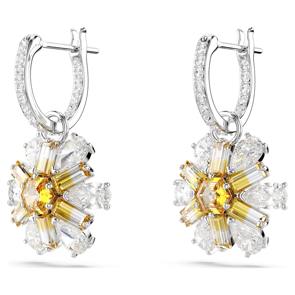 Idyllia drop earrings, Flower, Yellow, Rhodium plated by SWAROVSKI