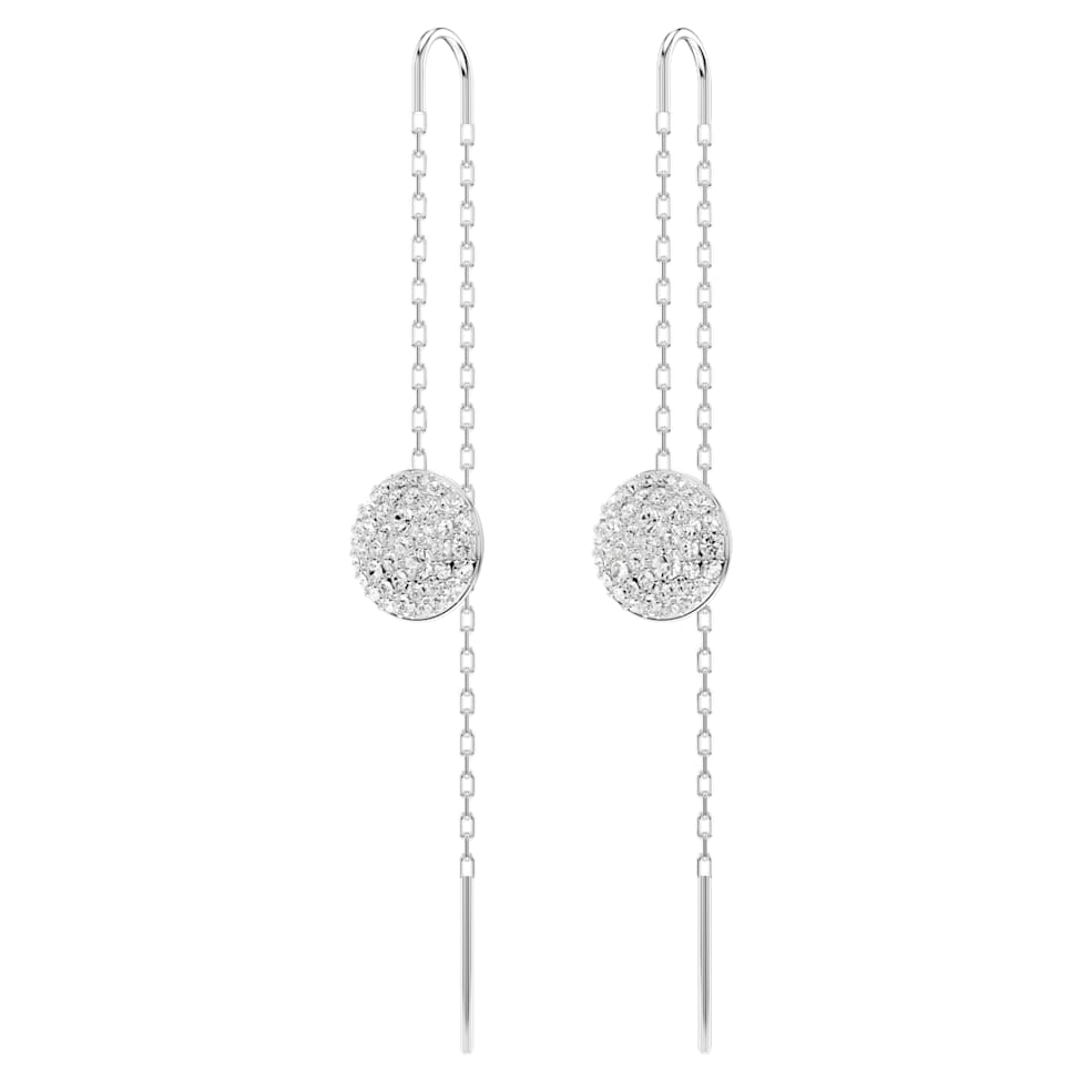 Meteora drop earrings, White, Rhodium plated by SWAROVSKI