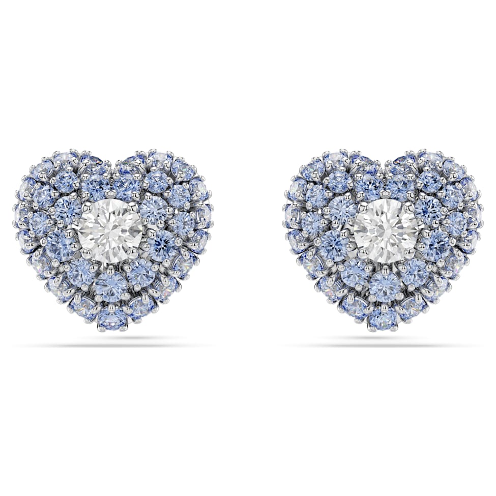 Hyperbola stud earrings, Heart, Blue, Rhodium plated by SWAROVSKI