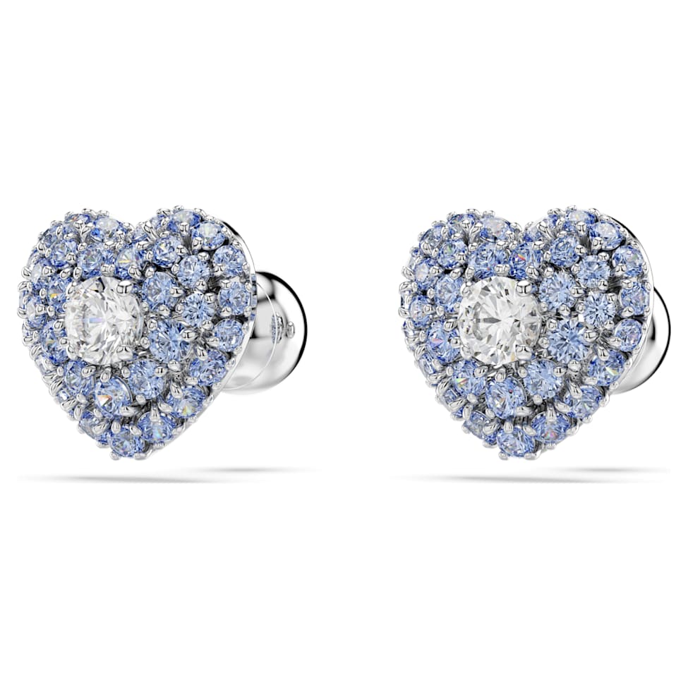 Hyperbola stud earrings, Heart, Blue, Rhodium plated by SWAROVSKI