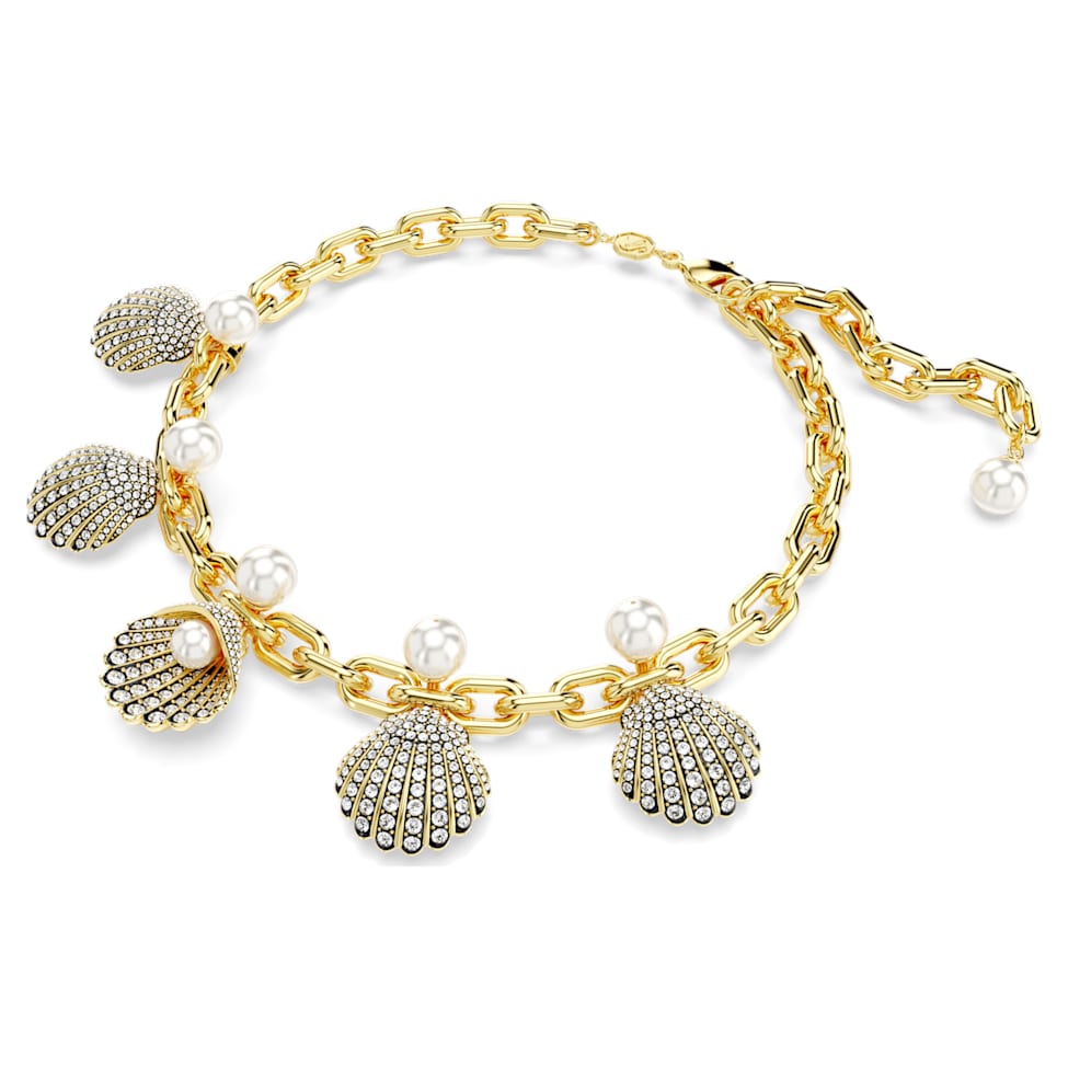 Idyllia necklace, Crystal pearls, Shell, White, Gold-tone plated by SWAROVSKI