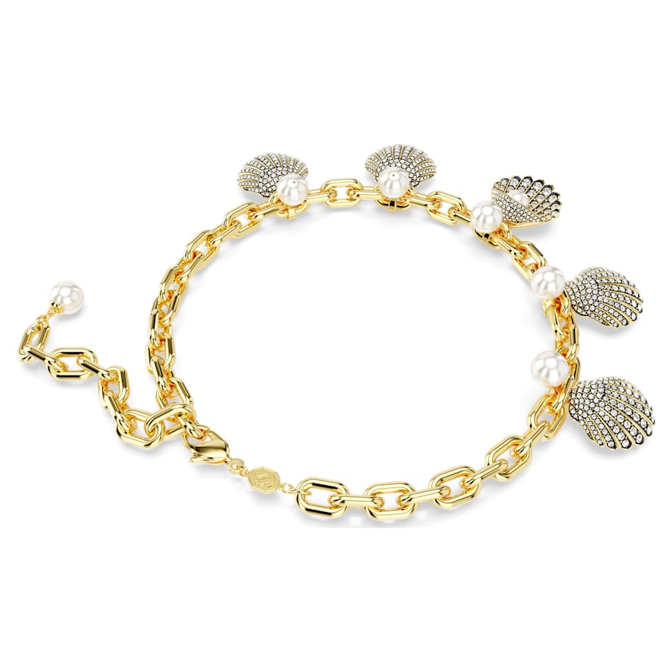 Idyllia necklace, Crystal pearls, Shell, White, Gold-tone plated by SWAROVSKI
